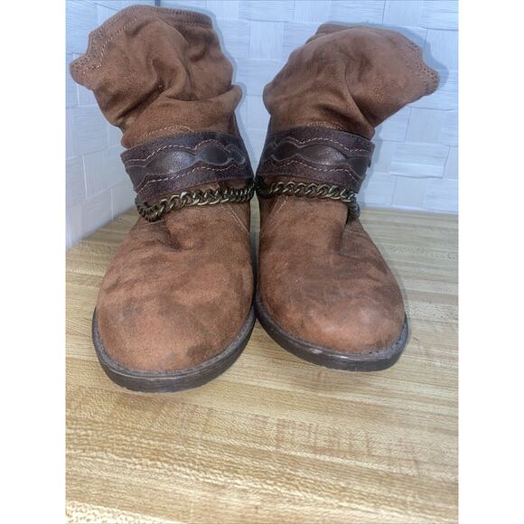 Bongo Brown Faux Suede Brass Hardware Ankle Western Baja Boots Size 9 - Picture 8 of 10